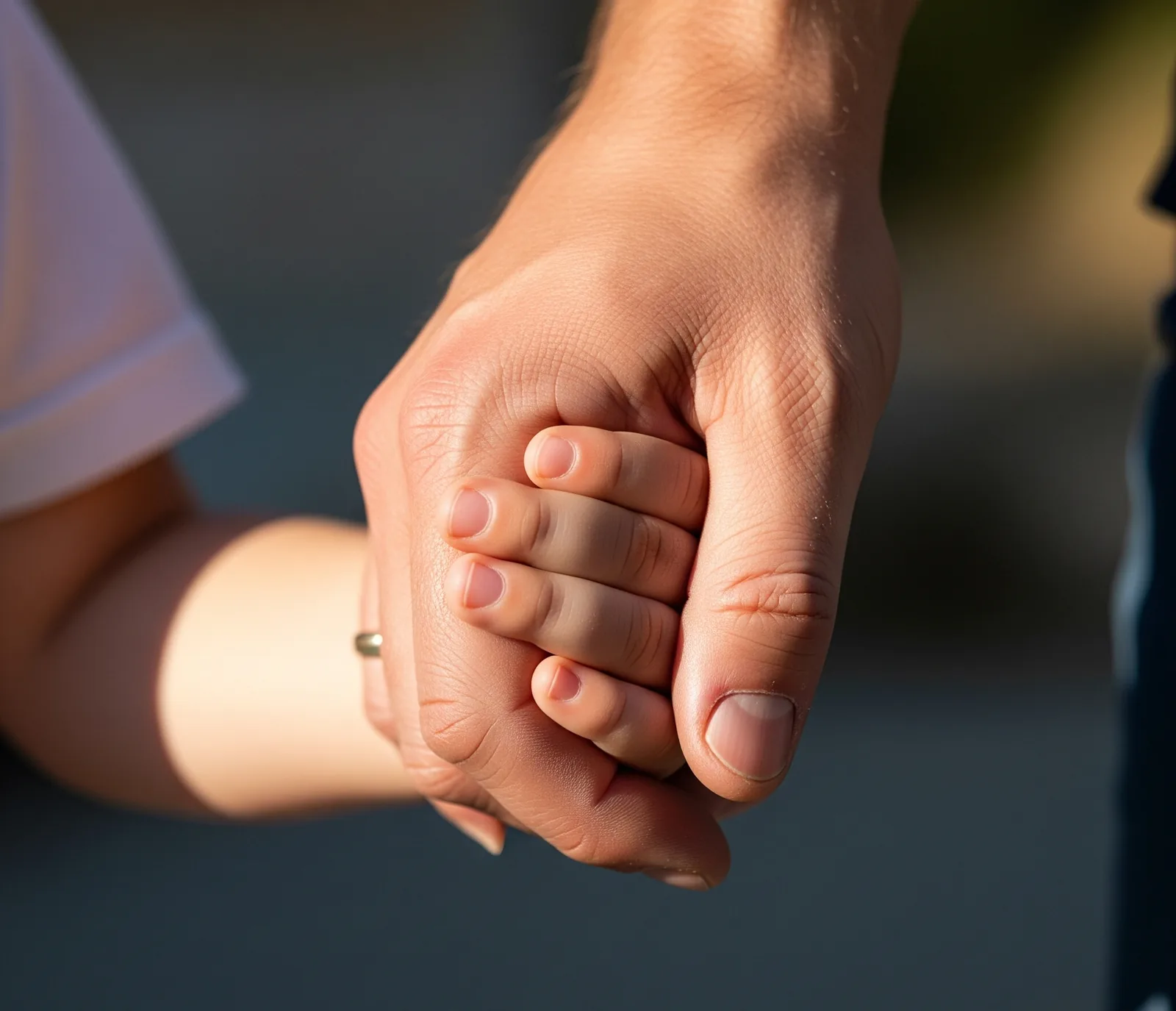 A parent and child holding hands
